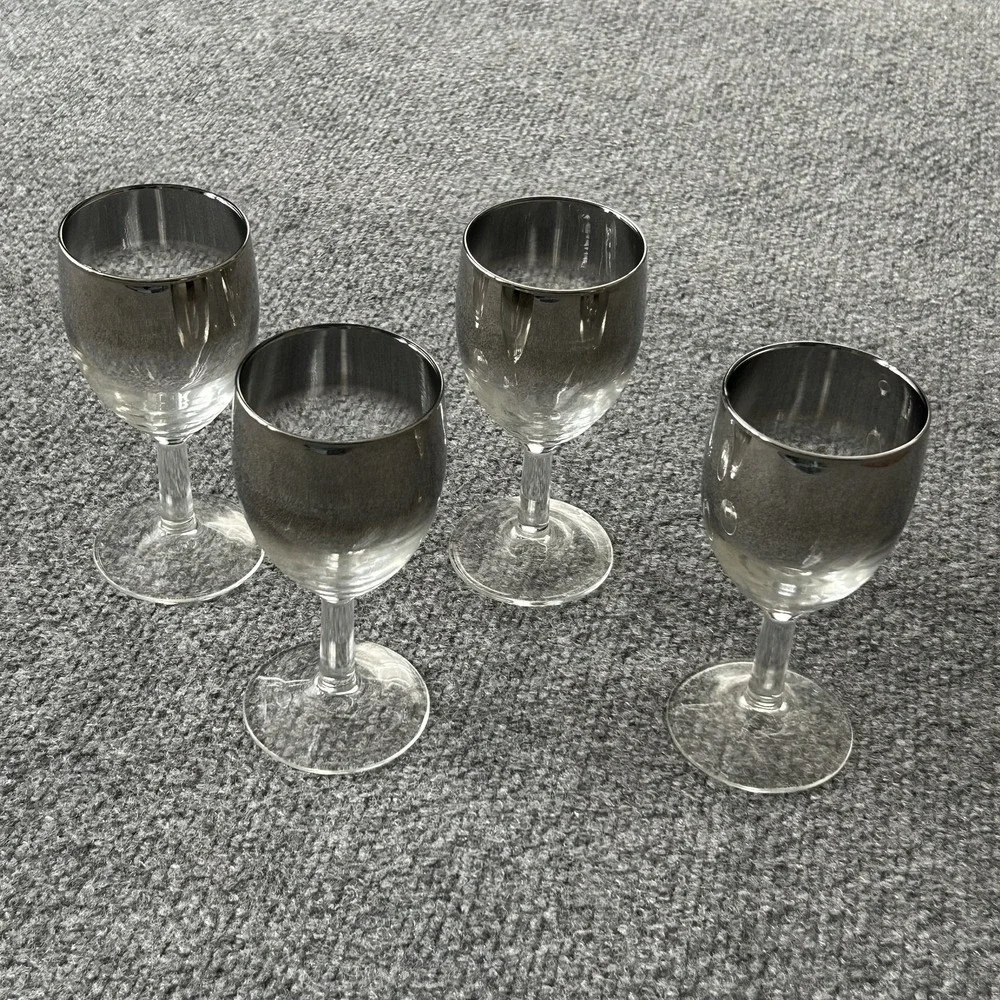 Set of 4 Smoke Ombré Wine Glasses Gray Gradient Vintage Stemware MCM Mid Century